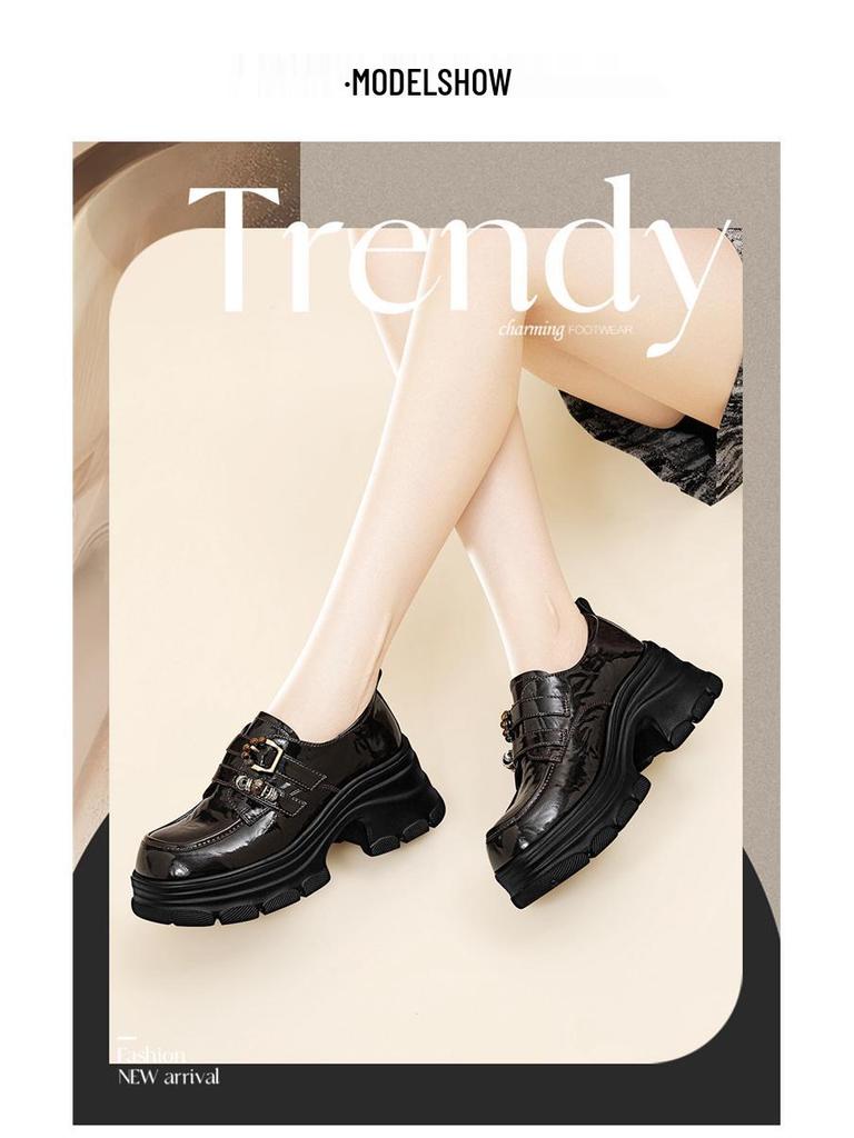 Golden Rabbit Women's British Style Chunky Heel Loafers - Spring/Autumn 2025, Fashionable Thick Sole Mary Jane Shoes