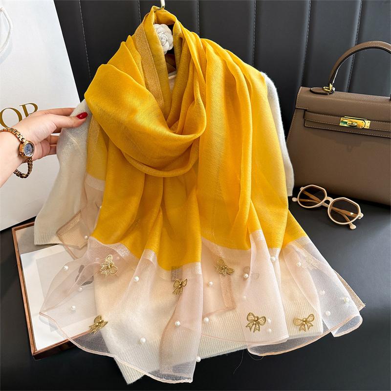 Luxuriöser, glänzender Spitzenschal aus Seide für Damen, Hijab, weiche Wolltücher und -tücher, große Blumen, dünne Schals, Foulard, Weiblich, Bufanda, Neu