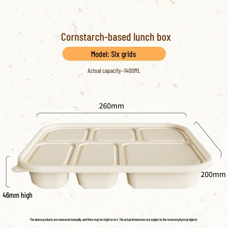 Biologisch abbaubare Einweg-Lunchbox mit 6 Fächern aus Maisstärke