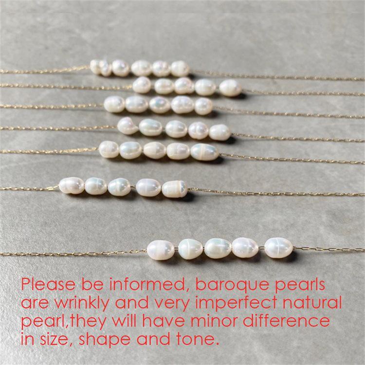 Elegant Freshwater Pearl Necklace with 14K Plated Titanium Steel Clavicle Chain - Versatile Design for Women