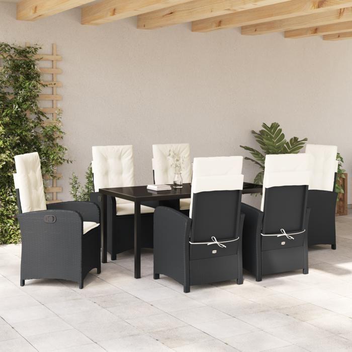 VidaXL Ensemble de salle à manger de jardin 7 pièces avec coussins - Rattan Poly Noir 3380257