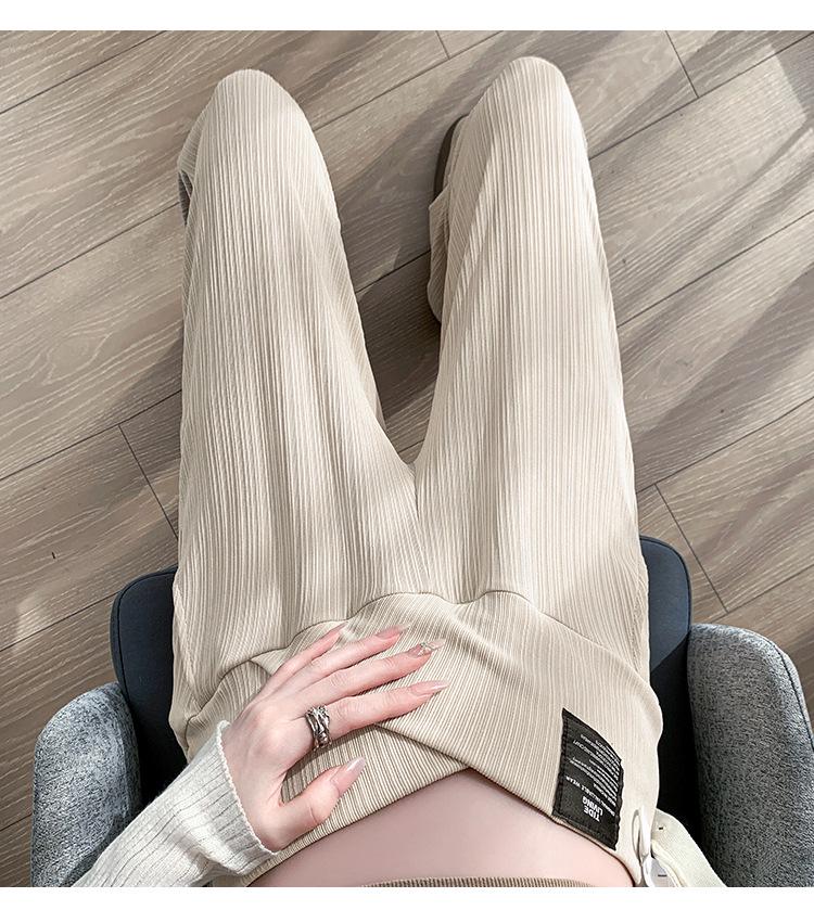 Ice Silk Maternity Wide-Leg Drawstring Pants - Spring/Summer Casual Wear