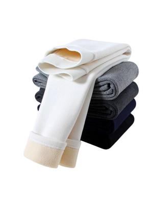 Girls' Thick Fleece-Lined Cotton Leggings - Warm Solid Color Winter Pants