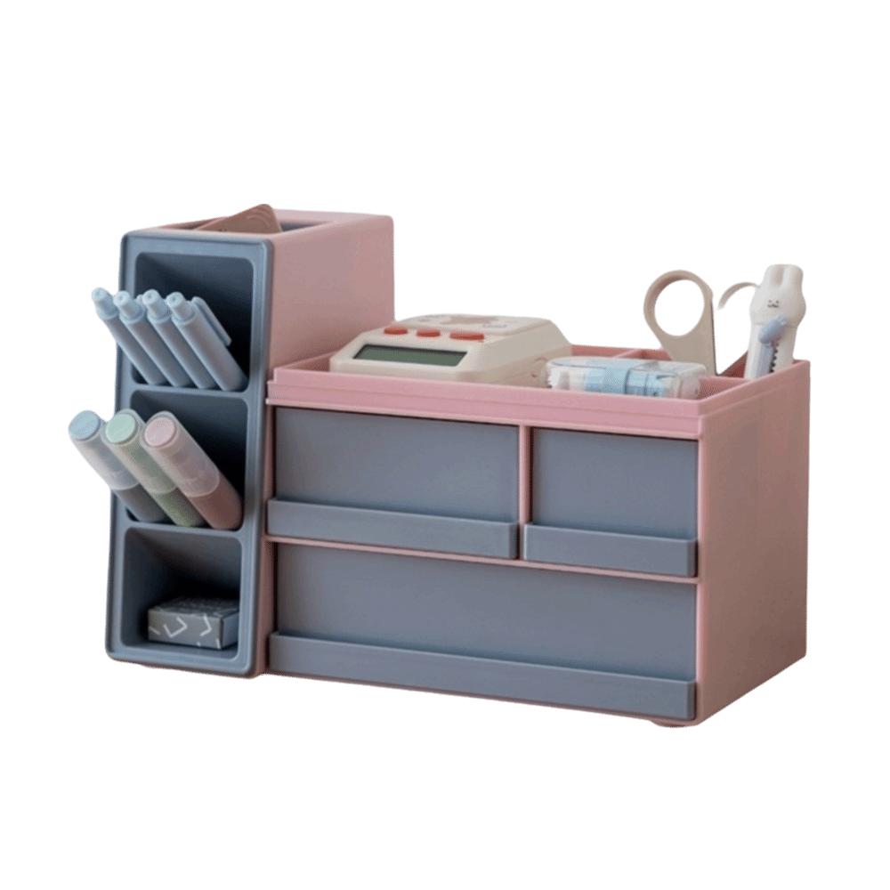 

Наклонный держатель для ручек большой вместимости с ящиком, стойка для хранения мелочей, общежитие Style 2 Pink