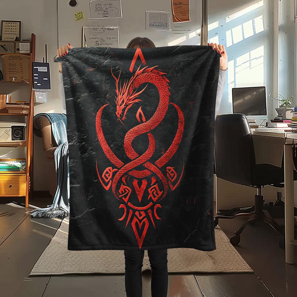 Dragon Symbols  Print Flannel Blanket, High quality Comfortable for All Seasons, Home Decor, Warmth and Comfort