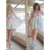 Selkie Yu Shuxin Same Style Fairy Flying Rainbow Colorful Print Mini Princess Puff Sleeves Pettiskirt