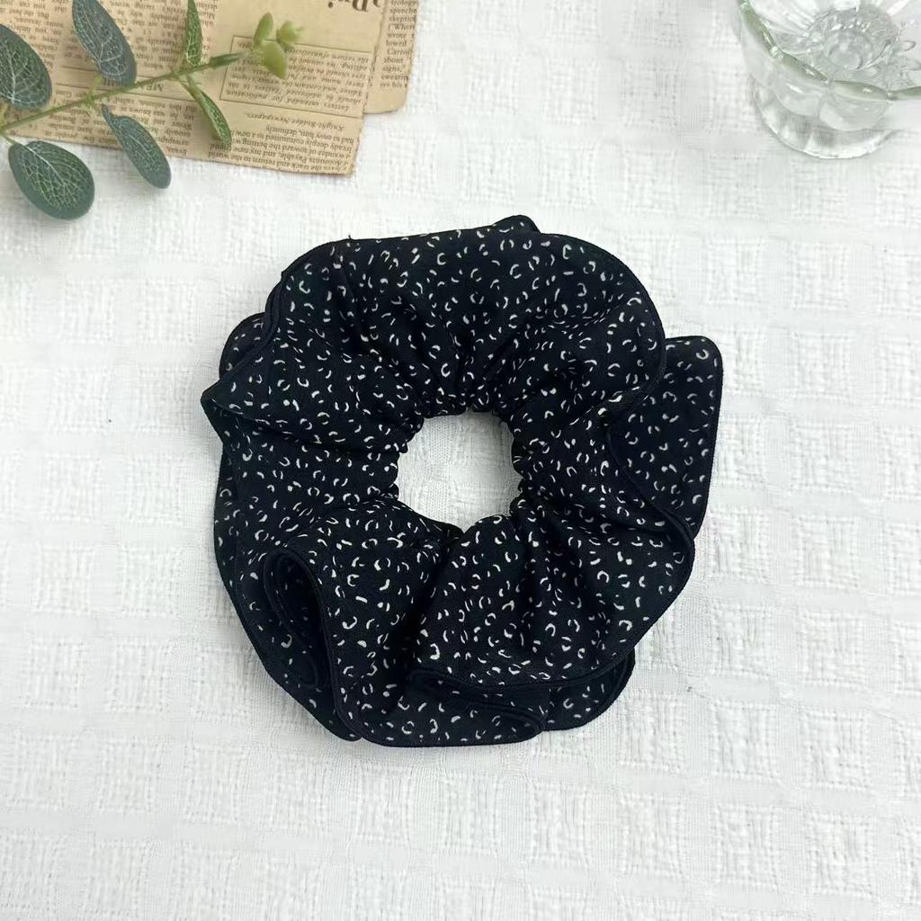 Meillard Leopardenmuster Dunkel Vierlagiges Haargummi Dutt Blume – Vielseitige Herbst/Winter Kopfbedeckung