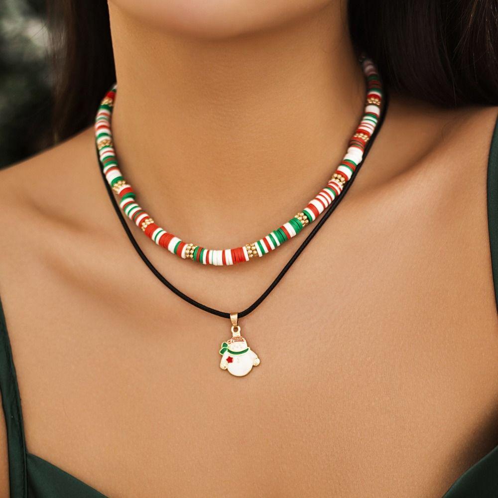 2/3/4pcs/set Santa Multi-layer Christmas Necklace Cartoon Cartoon Pendant Choker  Women