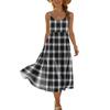 Women’s Plaid Print Adjustable Strap Sleeveless Bohemian Style Casual Beach Holiday Midi Sundress with Pocket
