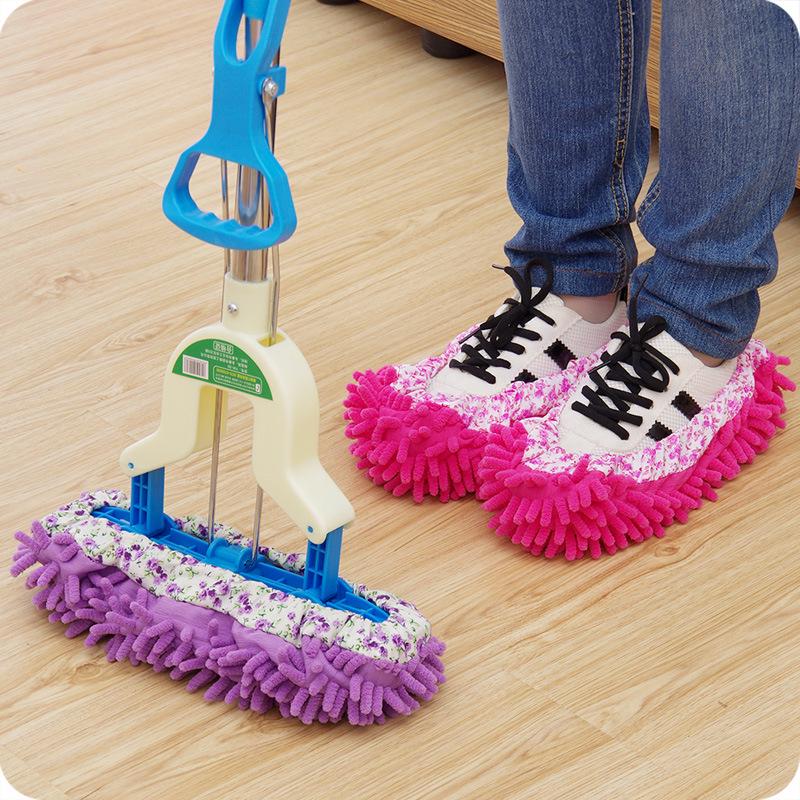 Chenille Lace Floor Wiping Washable Shoe Covers - Lazy Person Cleaning Slippers