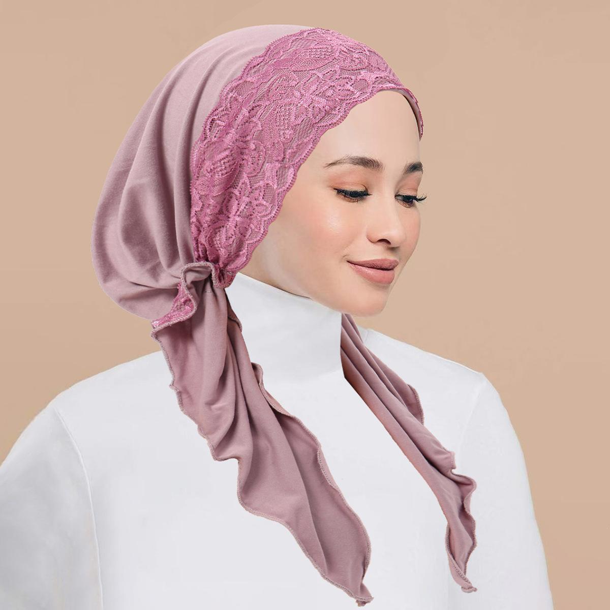

Однотонный готовый хиджаб-обертывание, головной платок, мусульманский тюрбан-боннет для женщин, внутренняя шапочка, шапка-турбан фиолетовый