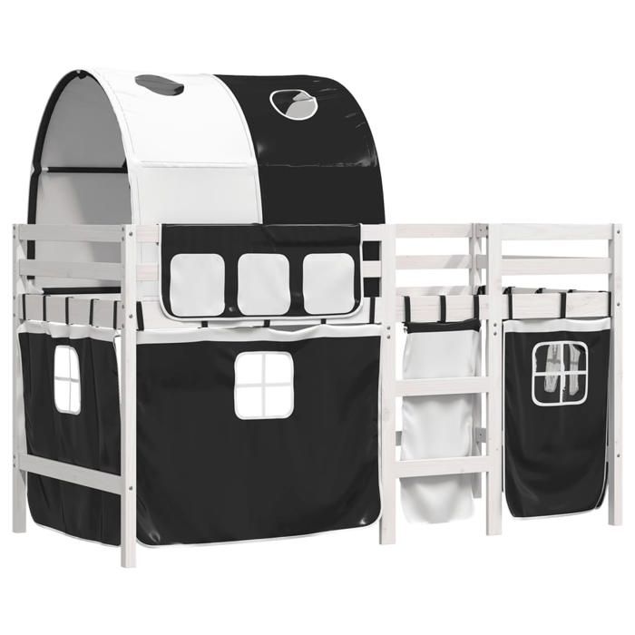VidaXL Children's Mezzanine Bed with Tunnel, Mid Sleeper Bed with Storage, Bedroom Furniture, Modern, White/Black 3283856