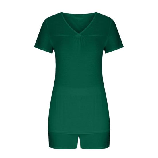 2 Pcs/Set Women Summer Pajamas Suit V Neck Short Sleeve Sleepwear Set Homewear Top Shorts Set Loose Shorts Set Casual Sport Outfit