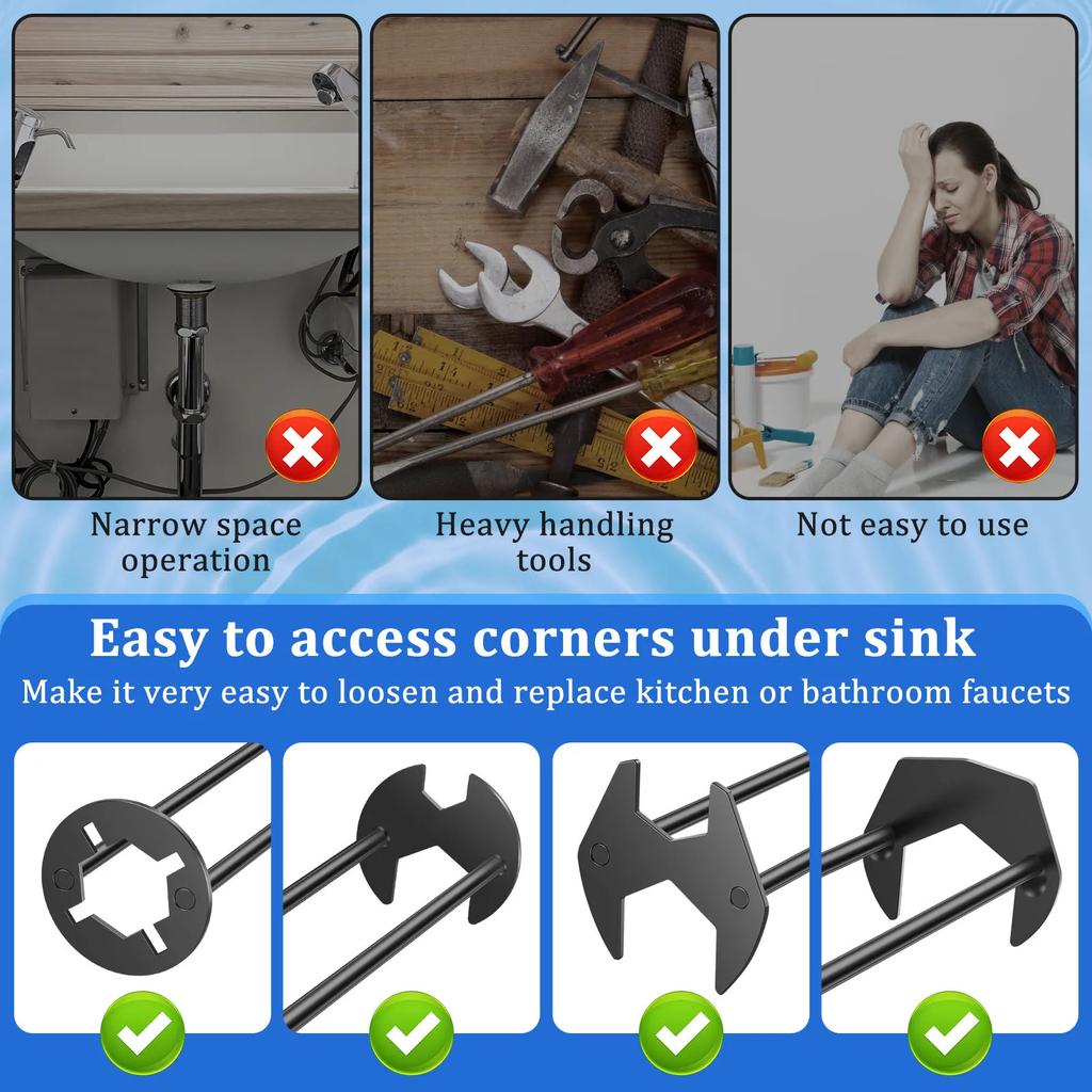 4Pcs Basin Wrench Metal Sink Wrench Tool Universal Faucet Wrench Hand Tool Plumbing Wrench Tool Basin Spanner for Tight Spaces
