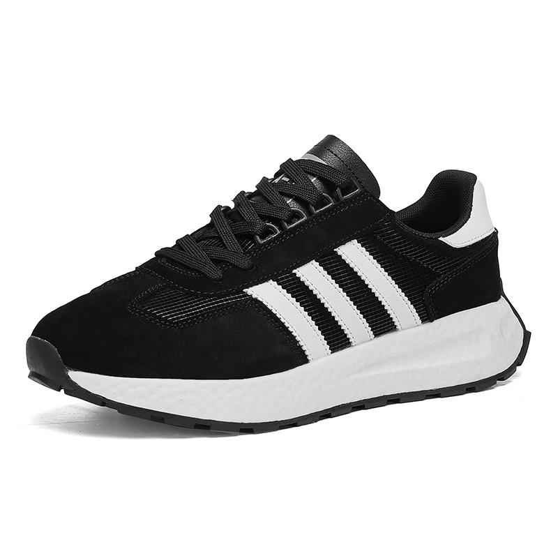New three-bar fashion shoes Student sports running shoes all leather casual shoes Fashion trend couple sports shoes
