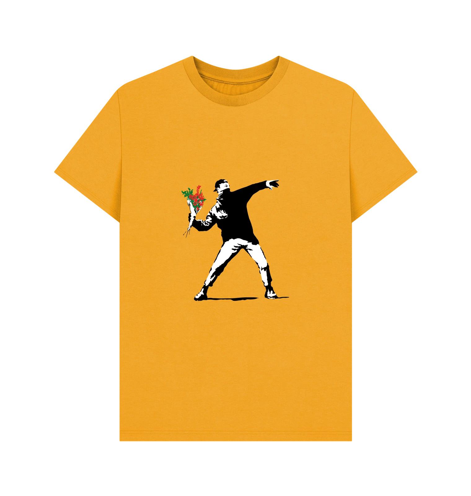 

PREMIUM OFFICIAL APOH Banksy Love Is In The Air Gold T-Shirt XL