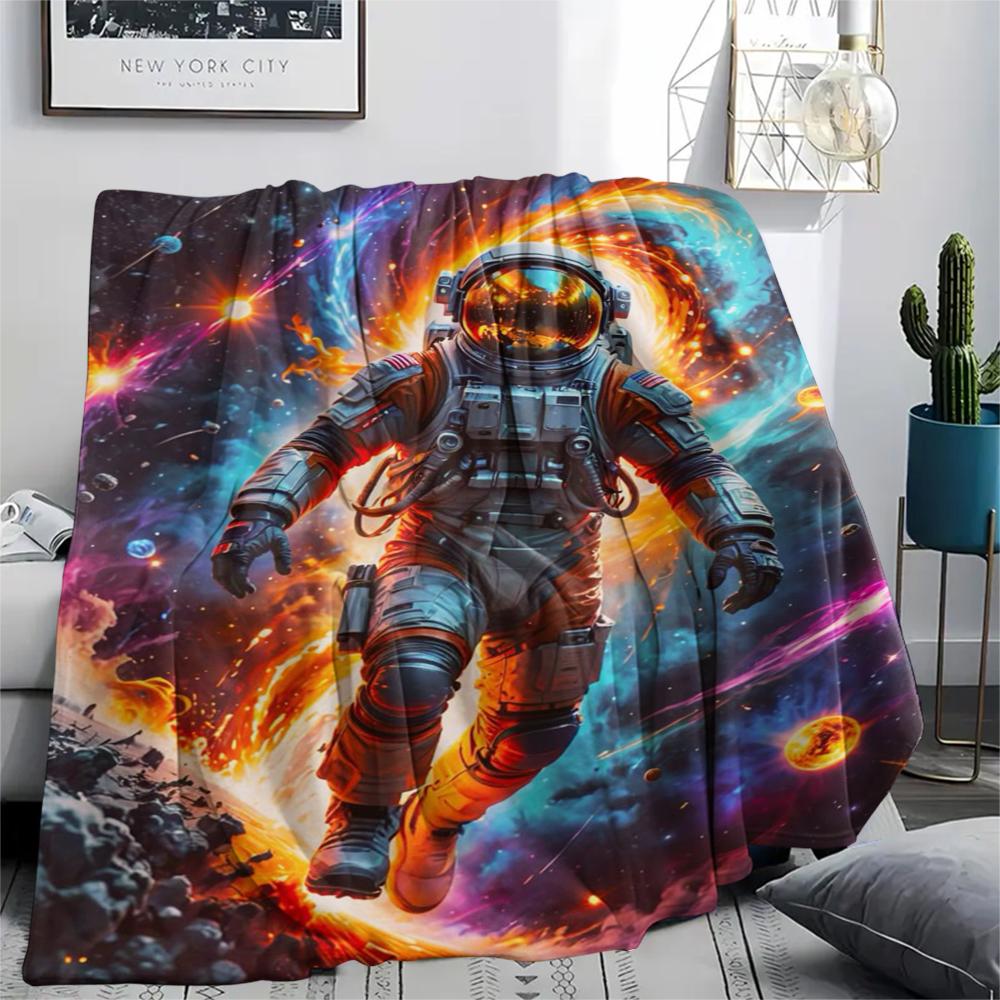 1Pc Astronaut Print Flannel Blanket, High Quality Comfortable for All Seasons, Home Decor, Warmth and Comfort, Perfect for Christmas Gifts