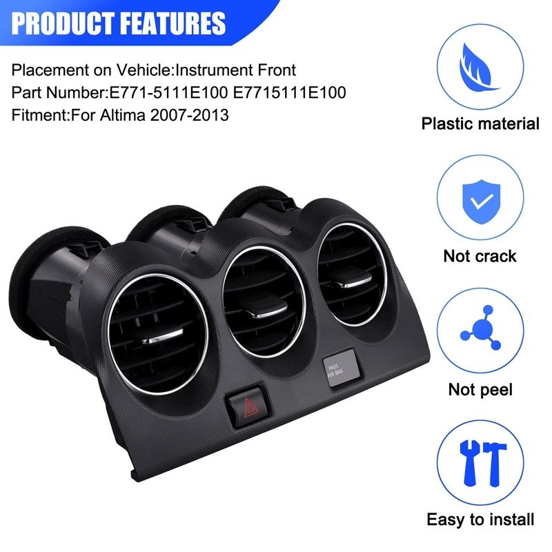 

Для Nissan Altima 2006-2012 Дефлектор воздуховода на приборной панели Выход кондиционера Дефлектор свежего воздуха Центральная решетка Воздушное окно чёрный