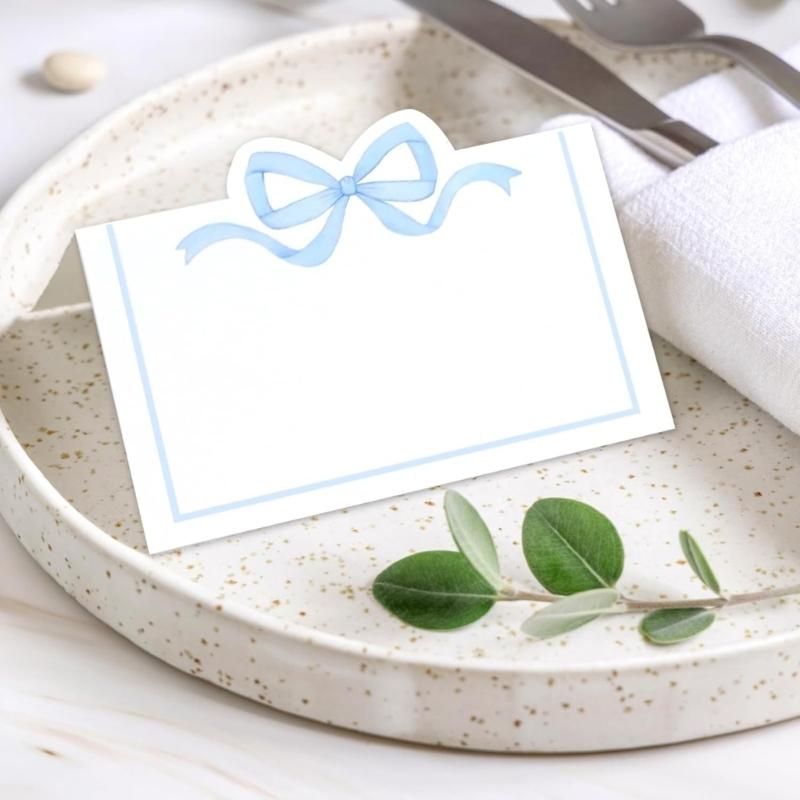 Lot de 100 Cartes de Table Nœud Rose Cartes de Placement Étiquettes vierges d'attribution de place pour Mariages et Réunions Sociales
