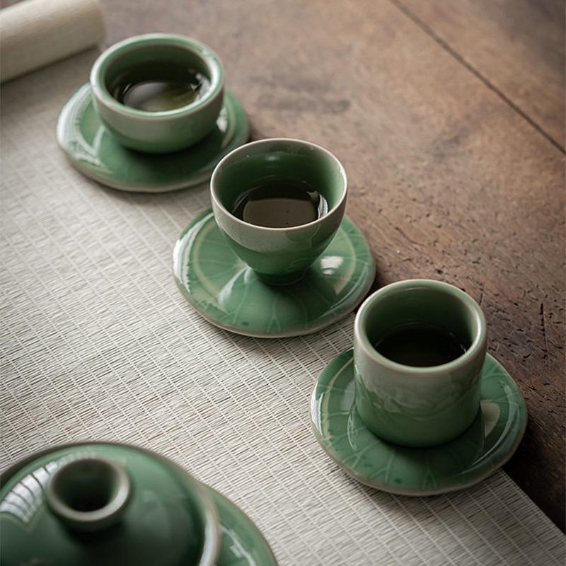 10cm Celadon Untersetzer Lotusblatt Keramik Tassenhalter Handgefertigt Chinesischer Stil Natürlich Lässig Antik Kung Fu Teegeschirr Untertasse Teegeschirr
