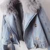 2025 Autumn/Winter Women's Denim Jacket with Detachable Faux Rabbit Fur Liner