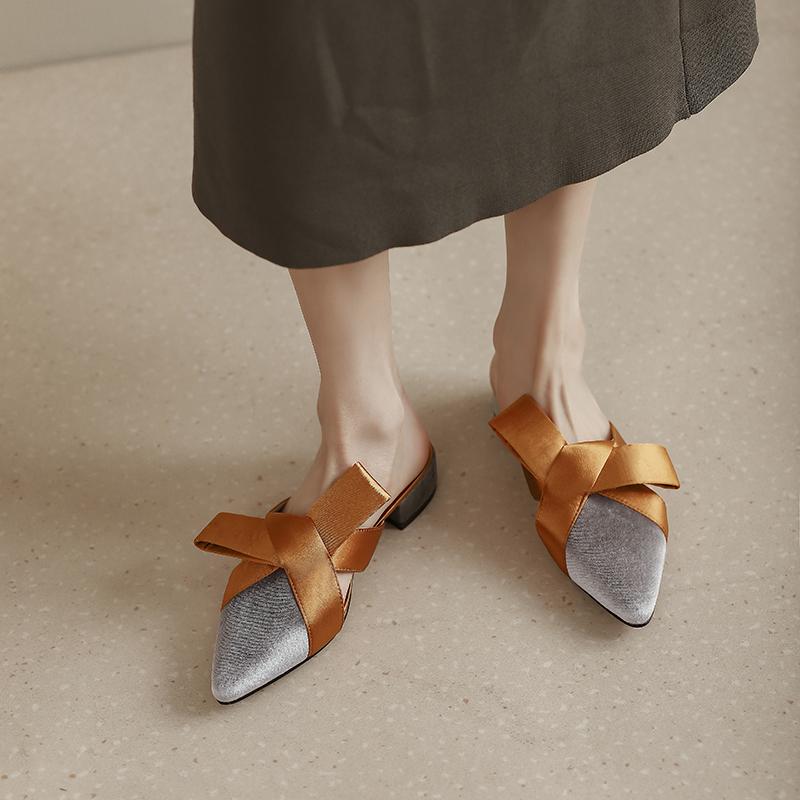 Fashion 2024 Summer Women Shoes Pointed Toe Low Heel Slippers Fashion Shoes for Women Casual Mules for Women Butterfly-knot Lady Shoes