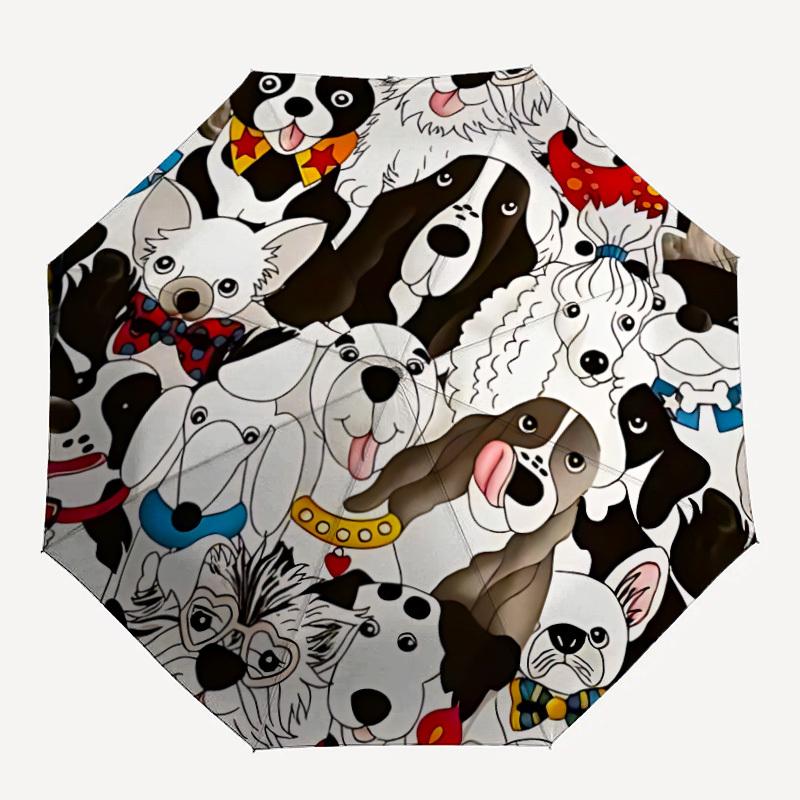 1pc Dogs Automatic Opening/Closing Folding Umbrella with 8 Ribs, Plastic Handle, Windproof Portable Sunshade Umbrella Birthday and Holiday gifts 095