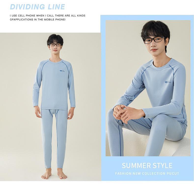 Herren Thermounterwäsche Set - Jugend Antibakterielle Baumwolle Wolle Pullover & Hose für Herbst/Winter