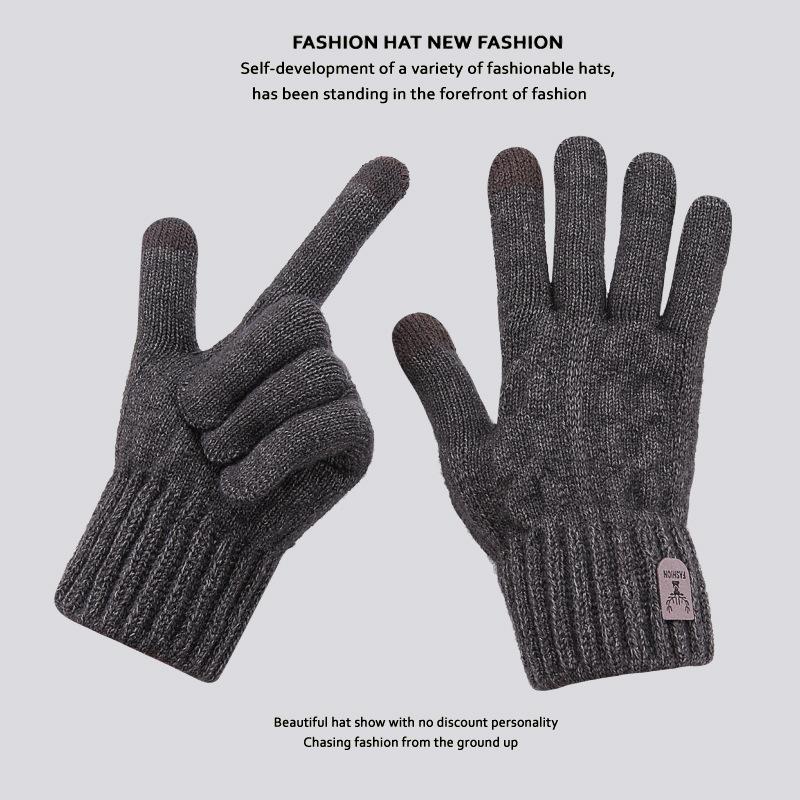 Men Thermal Gloves Winter Touchscreen Fleece Lined Thick Cold Proof Warm Wool Knitted Gloves