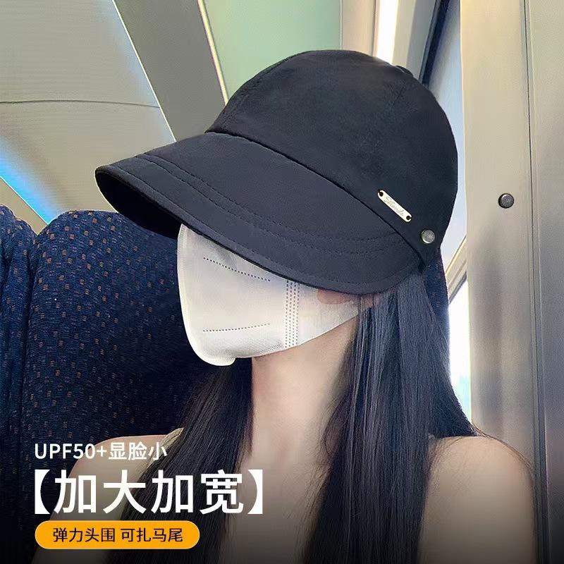 Spring and summer thin fashion fisherman hat for women, with large brim to cover the face and protect from the sun, can be styled with a ponytail,