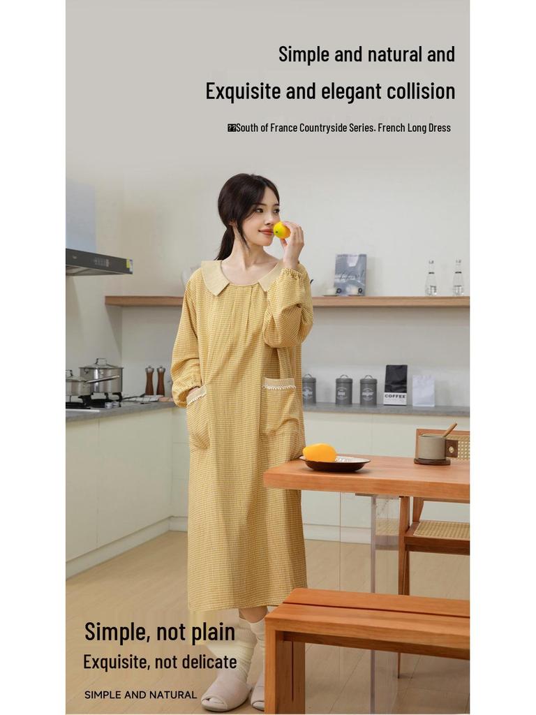2025 Autumn Women's Soft Breathable Cotton Gauze Long Dress - Casual Home & Nightwear