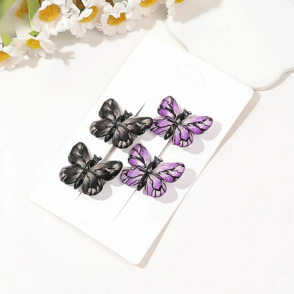 4Pcs Gradient Leopard Butterfly Hair Clips Set Cute Princess Duckbill Side Clips for Girls Fairy Hair Headwear Accessories