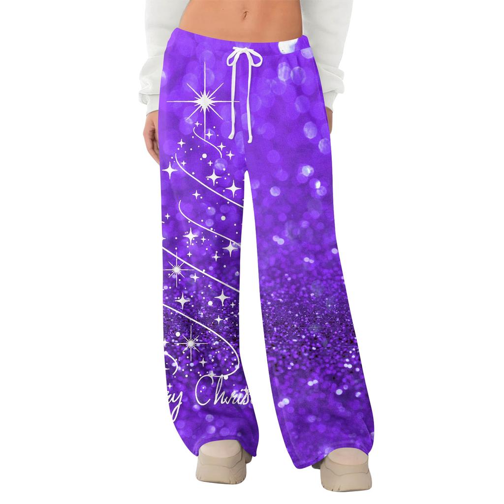 Women's Fleece Wide Leg  Elastic Waist Drawstring Loose Pants Drawstring Pajama Pants Sleepwear Trousers
