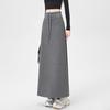 Women Sport Skirt High Waisted Adjustable Drawstring Long Skirt with Hem Slit Pure Color Slimming Design Casual Athletic Skirt