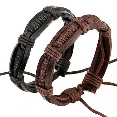 Women Men Classic Knitted Leather Bangle Wristband Cuff Bracelet Punk Jewelry