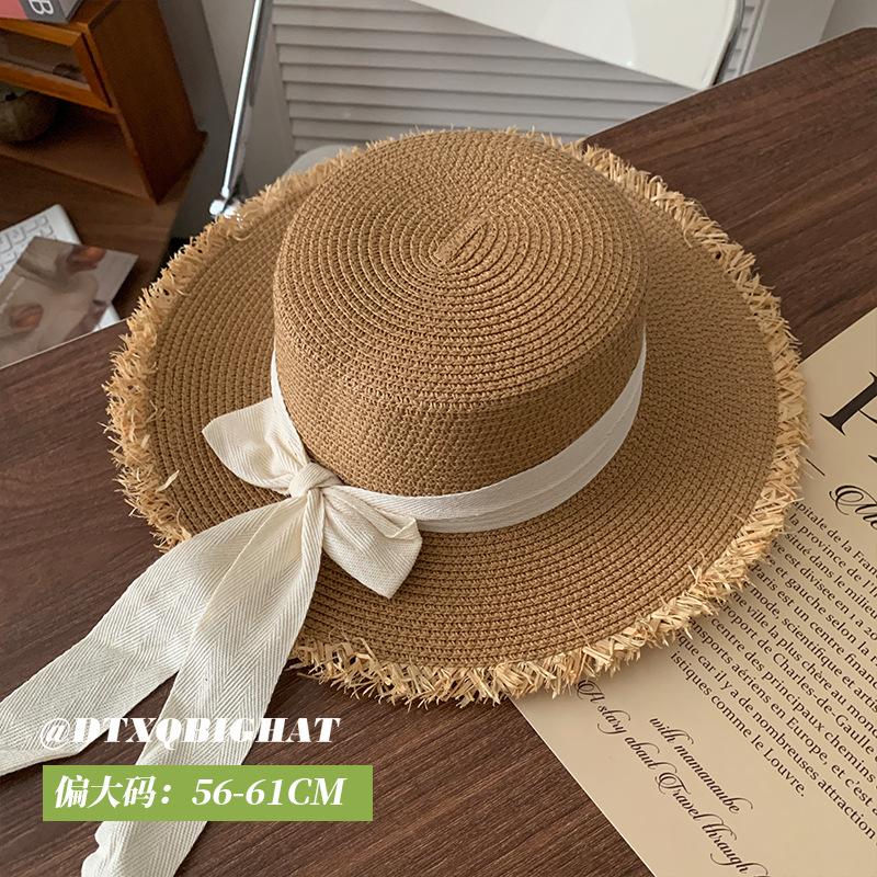 Straw Hat Women's Fashion Elegant Pleated Ribbon Flat-top Sunshade Hat Vacation Travel Sunscreen Hat