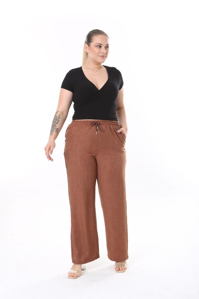 Dámské kalhoty pro větší velikosti, lněné, pohodlný střih, elastický pas, velké velikosti