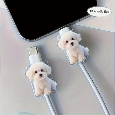 Protector de cable de datos con diseño de osito de peluche blanco, antidaños, protector de cable de datos para teléfono móvil tipo C, bonito y duradero.