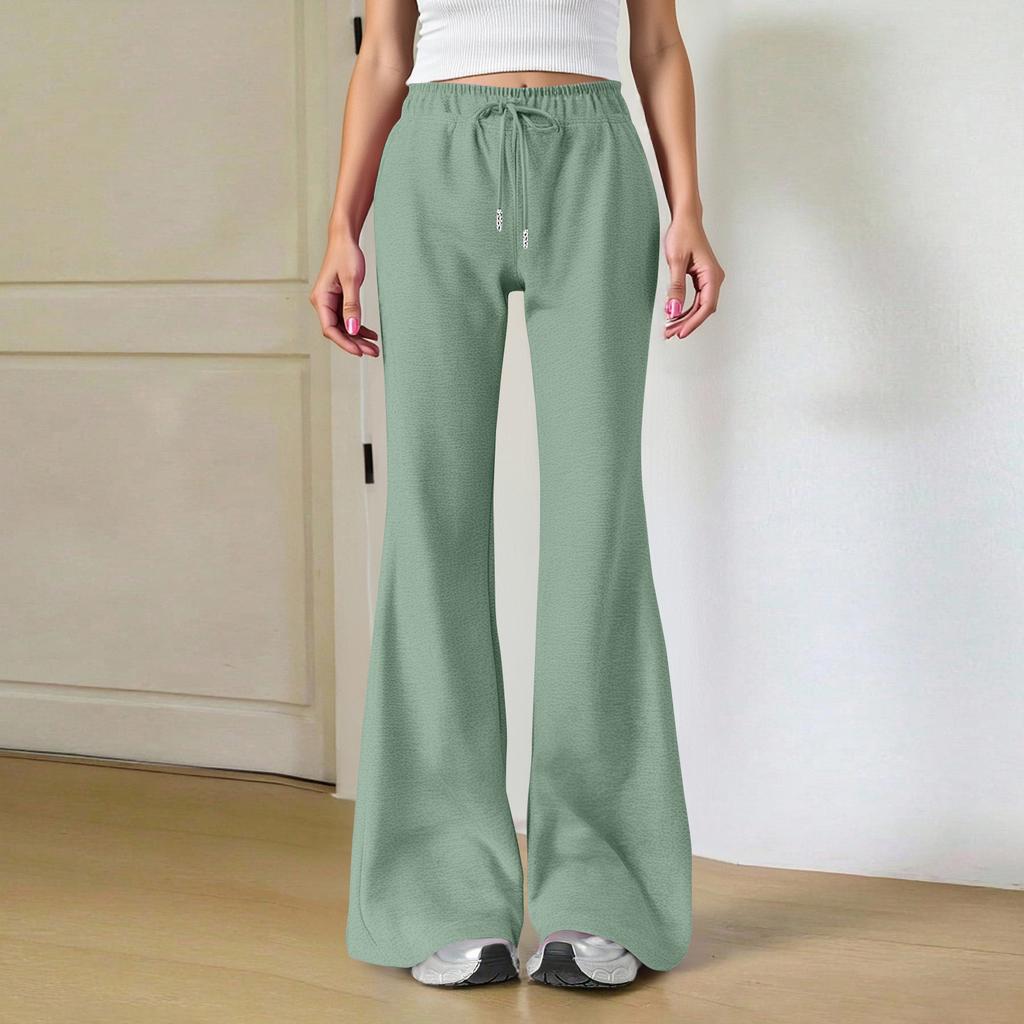 Ladies Fashion Loose Draw String Waist Solid Color Cargo Pants Leisure Flares