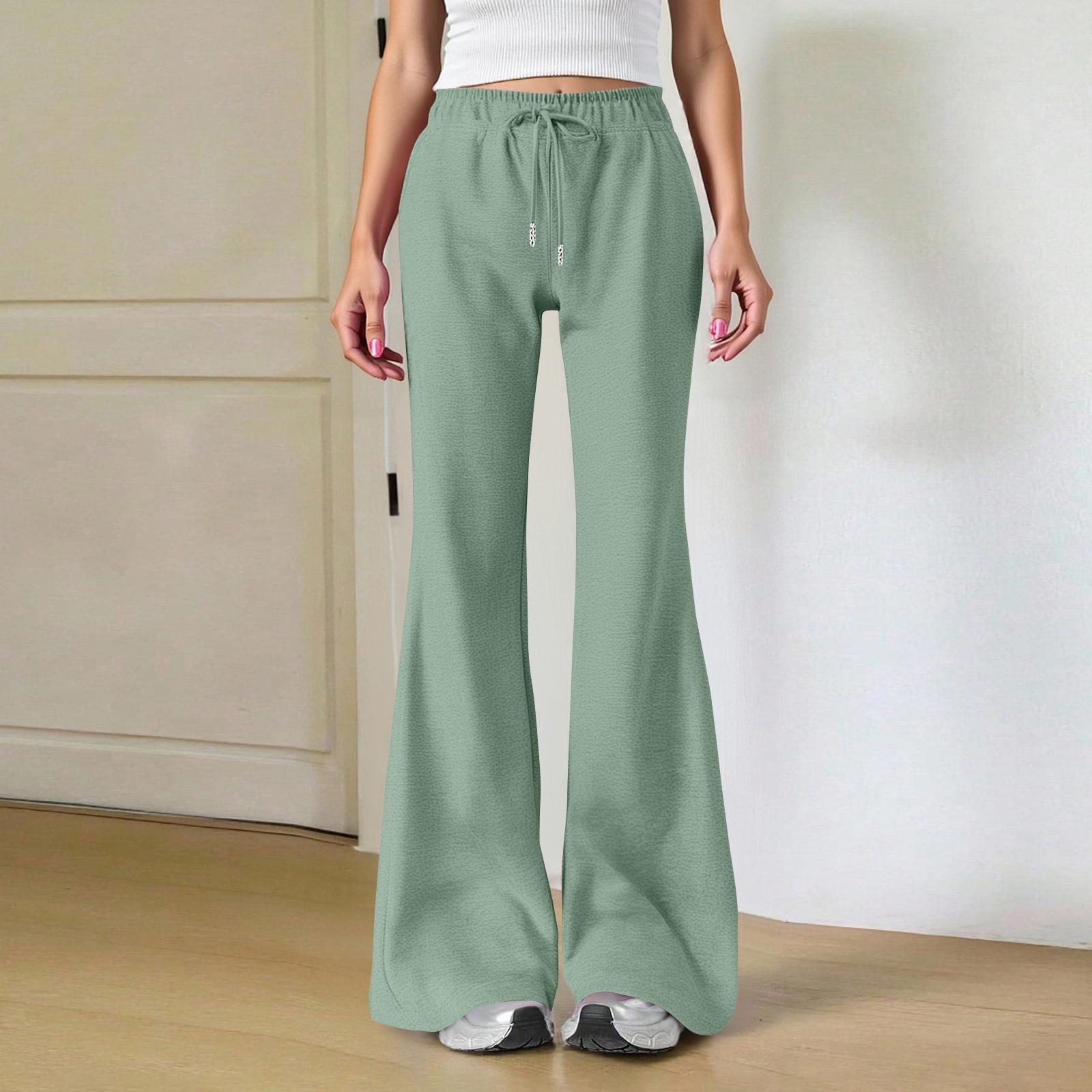 

Ladies Fashion Loose Draw String Waist Solid Color Cargo Pants Leisure Flares M
