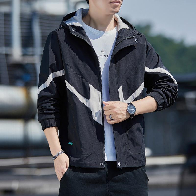 

Повседневная куртка Куртка мужская с капюшоном весна и осень Соответствие цветов Корейская версия Свободная молодежная M
