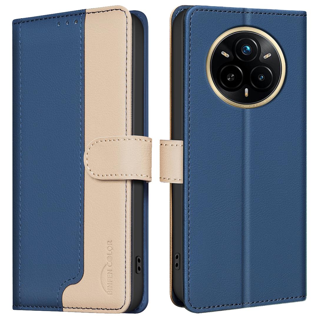 

BINFEN COLOR BF33 for Realme 14 Pro 5G Leather Case Splicing Color RFID Blocking Wallet Stand Phone Cover Blue