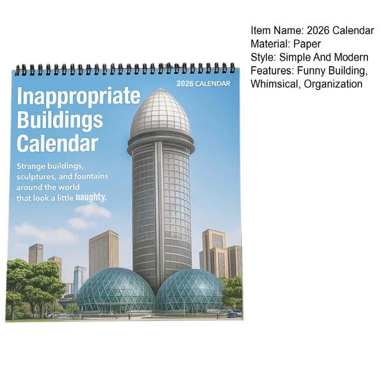 Funny Building 2026 Calendar Jan. 2026 - Dec. 2026 12 Monthly Planner White Elephant Gag Gifts for Home Office Wall Decor