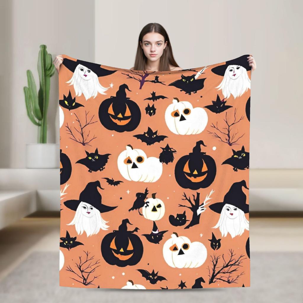 Halloween Theme Pattern  Flannel Blanket Spring  Super Soft Throw Blanket Home Decor Comfortable Bedspread Sofa Bed Cover