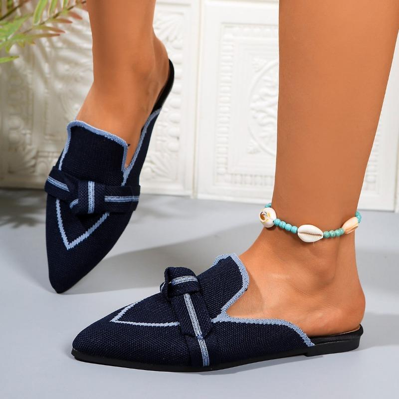 

pointed large size flat bottom knitted bag head half slippers women s spring and autumn new lazy one-pedal slippers 36