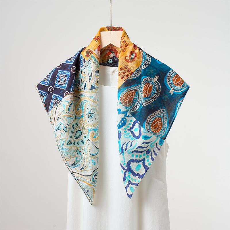 Versatile Printed Lightweight Breathable Women Square Neck Scarf For Spring Summer