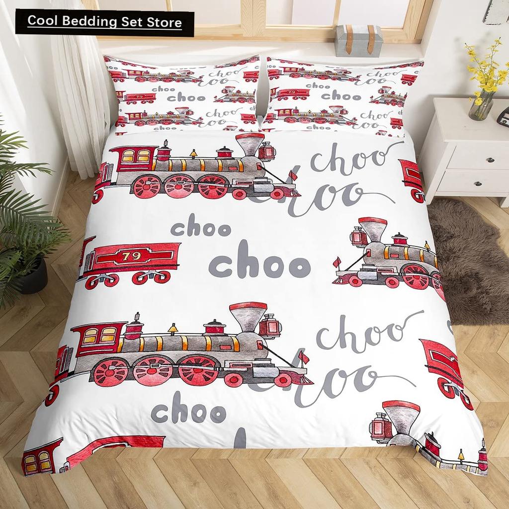 Kreslené Vlakové Ložní Sety 2/3ks Povlak na Peřinu Autíčko Náklaďák Měkký Povlak na Přikrývku Jednolůžko Queen King Size Polyesterový Povlak na Přikrývku