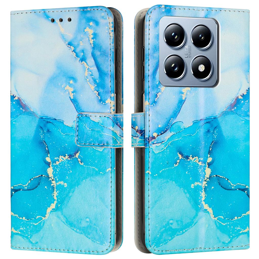 For Xiaomi 14T Stand Case Marble Pattern PU Leather Wallet Phone Cover with Wrist Strap