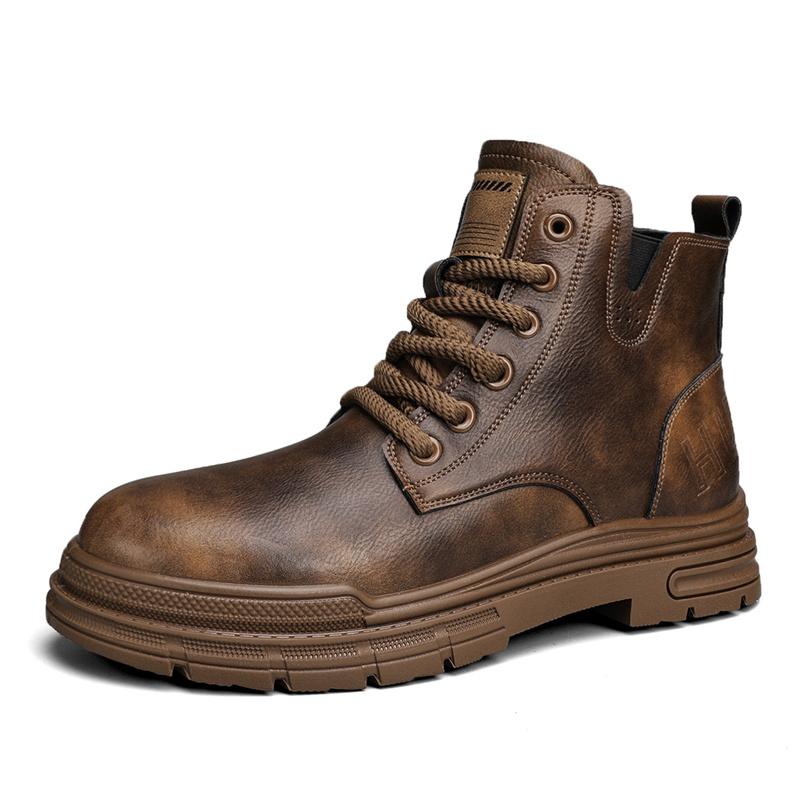 Martin Boots Autumn and Winter High-top British Style Casual Leather Shoes Soft Leather Brown Outdoor Short Boots