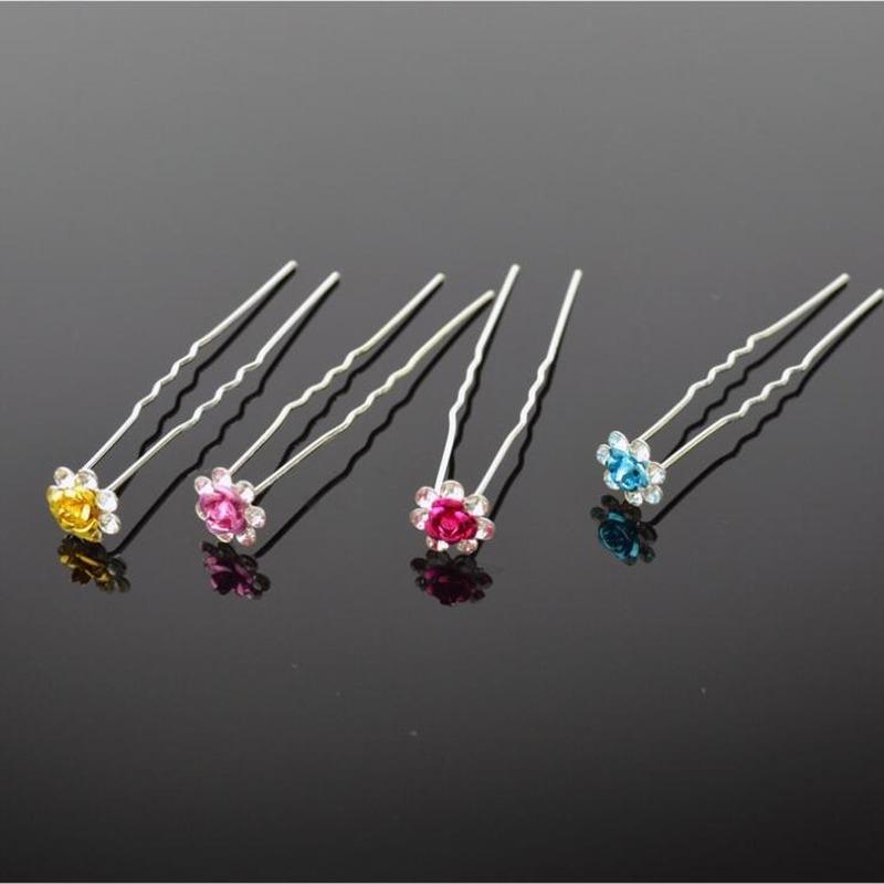 10pc Bridal Hair Jewelry Women Rose Flower Silver Pin U-shaped Pin Metal Barrette Clip Hairpins Wedding Hair Ornament Accessorie